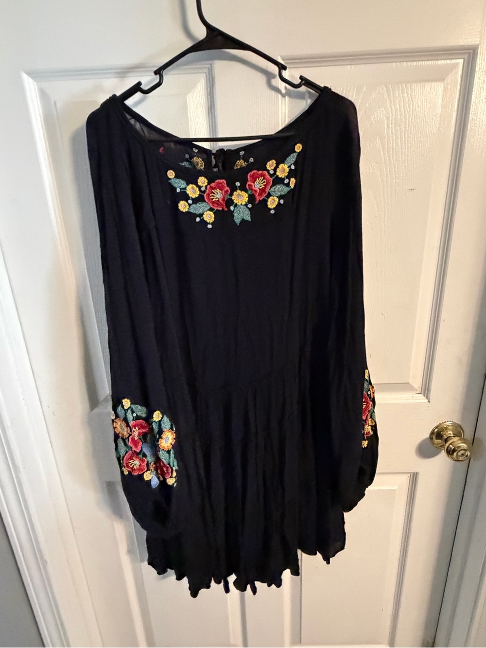Free People Black Mini Dress with Red & Yellow Floral Embroidery - Picture 2 of 5